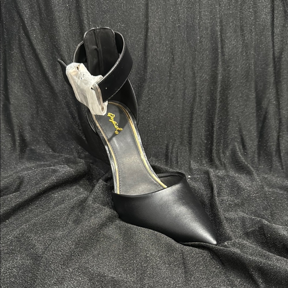 Qupid Black Stiletto Heels with Ankle Strap